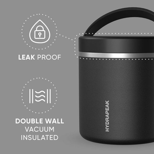Hydrapeak 25oz Vacuum Insulated Food Jar - Leak-Proof Wide Mouth Soup Container for Hot & Cold Meals (Black)