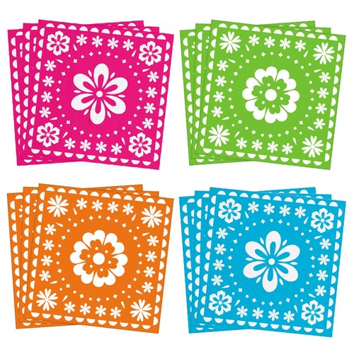 80 Count Mexican Fiesta Paper Napkins, 4 Bright Floral Designs Disposable Cocktail Napkins for Cinco de Mayo, Day of the Dead, Fiesta Wedding, Birthday Party, Taco Night, Summer BBQ Table Decorations