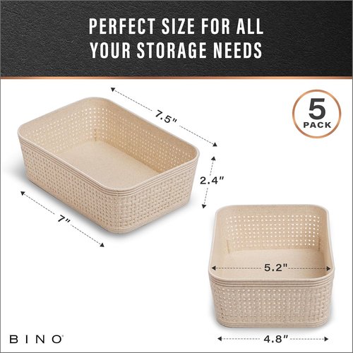 BINO Woven Plastic Basket - Stylish XS Natural 5-Pack | Space-Saving Home Organization Solution