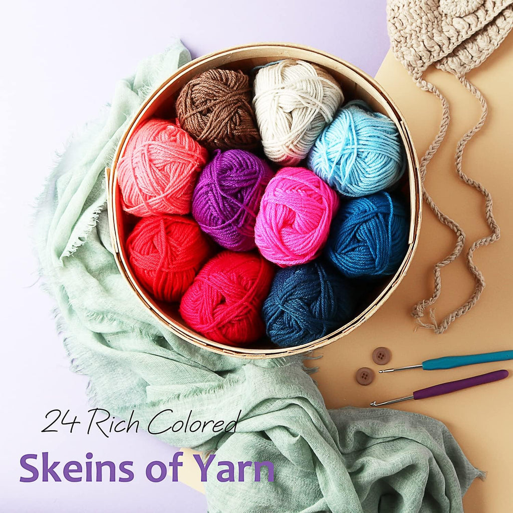 Skiennix Acrylic Yarn Skeins - 2400 Yards of Soft Multicolored Crochet Yarn - 24 x 50g Pack for Knitting and Crafts