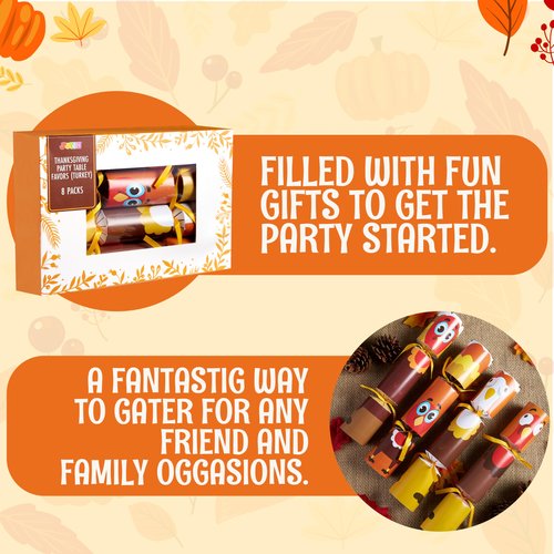 JOYIN 8 PACK Thanksgiving Non-Snap Party Favor, Turkey Style Thanksgiving Party Games for Fall Holiday, No Snap Party Table Favor Set with Joke Dice & Gifts, Holiday Prizes for Kids Adults