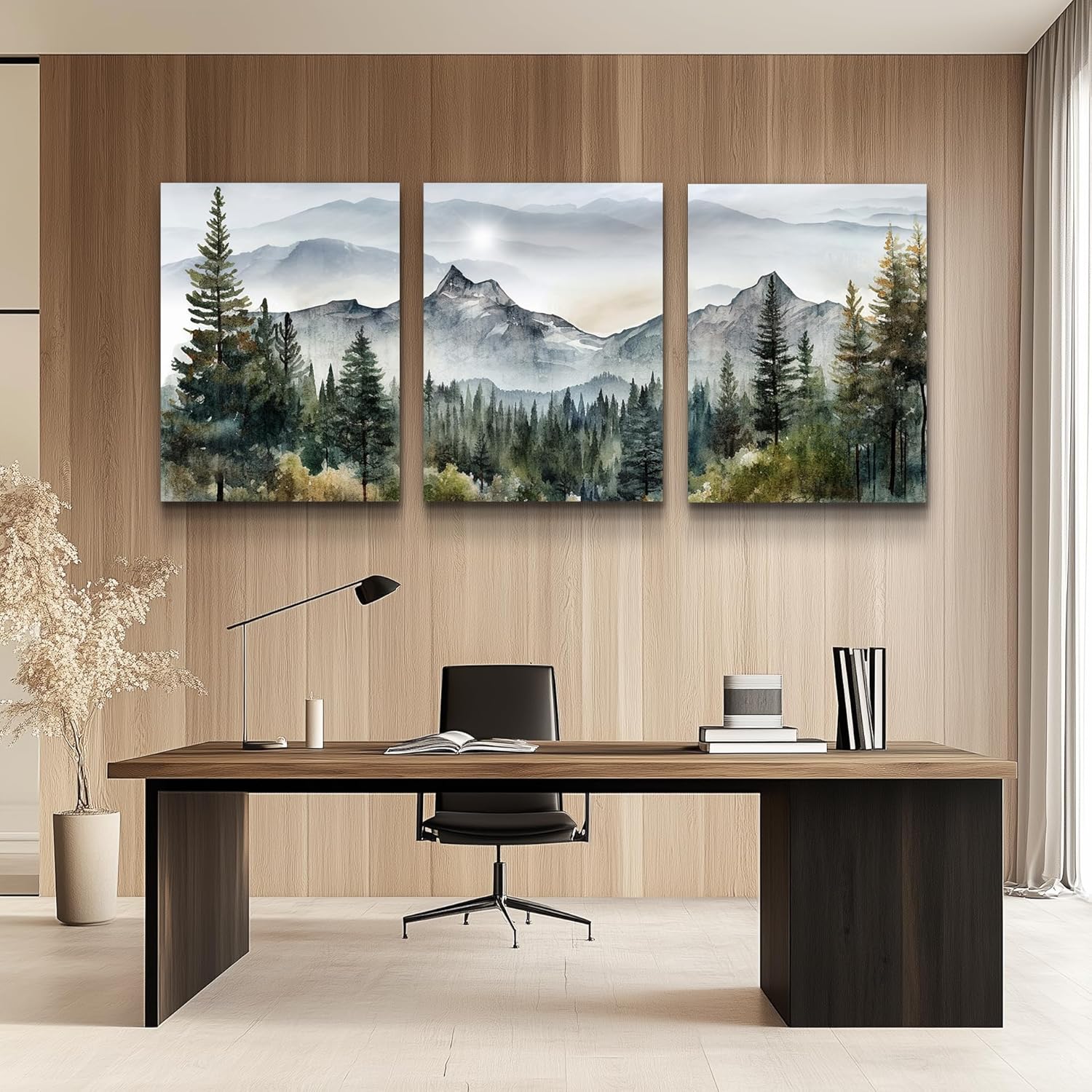 MHARTK66 Large Wall Art - Modern Abstract Mountain Forest Landscapes | 3-Piece Framed Canvas Set