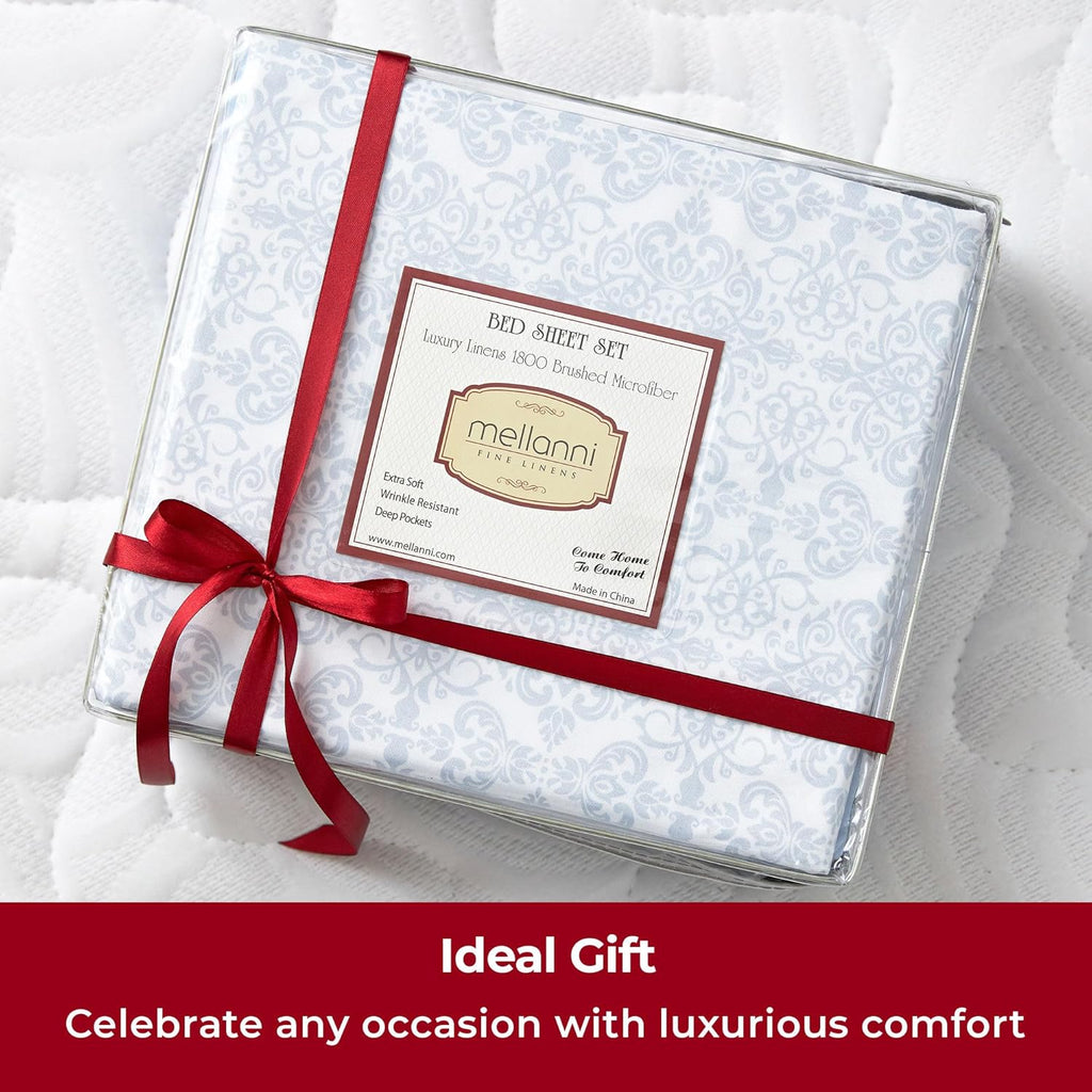 Mellanni Queen Sheets Set - Luxury 4-Piece Bedding - Extra Soft, Cooling, Stain Resistant | Laced Sky Blue
