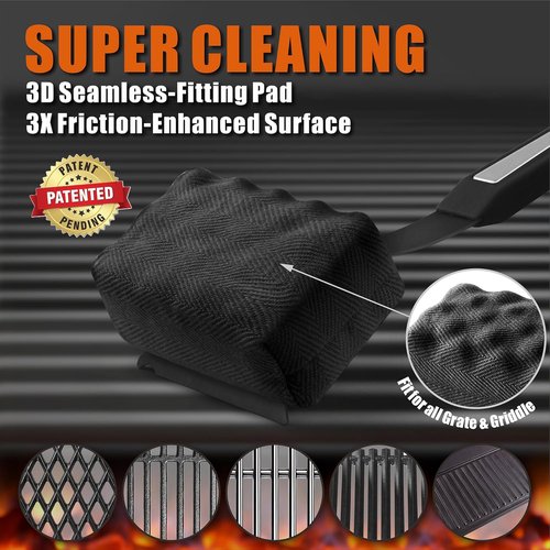 GRILLART Grill Brush - Bristle-Free BBQ Cleaner with Replaceable Head for Cast Iron & Stainless Steel Grates | Dark Black