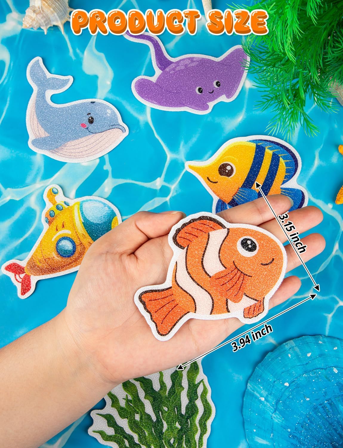 26Pcs Non Slip Bathtub Stickers, Cute Ocean Creature Stickers with Scraper, Anti Slip Bath Tub Shower Decal with Adhesive Back for Bathroom, Shower Stairs