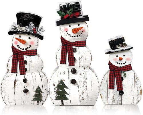Barydat Christmas Snowman Wooden Decorations - Rustic Table Centerpieces for Holiday Cheer