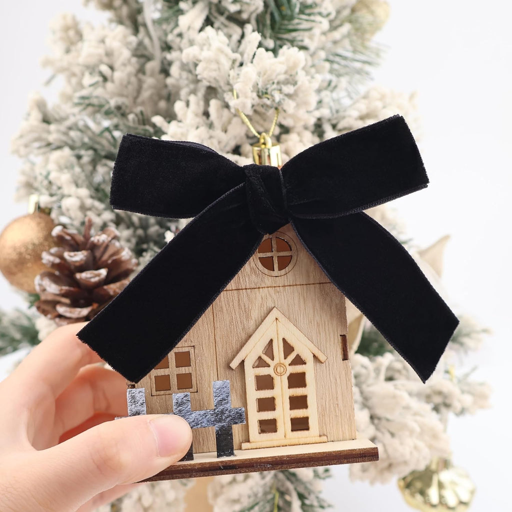 Velvet Bows 12 PCS - Premade Christmas Bows for Trees, Wreaths & Gift Wrapping | Elegant Black Design