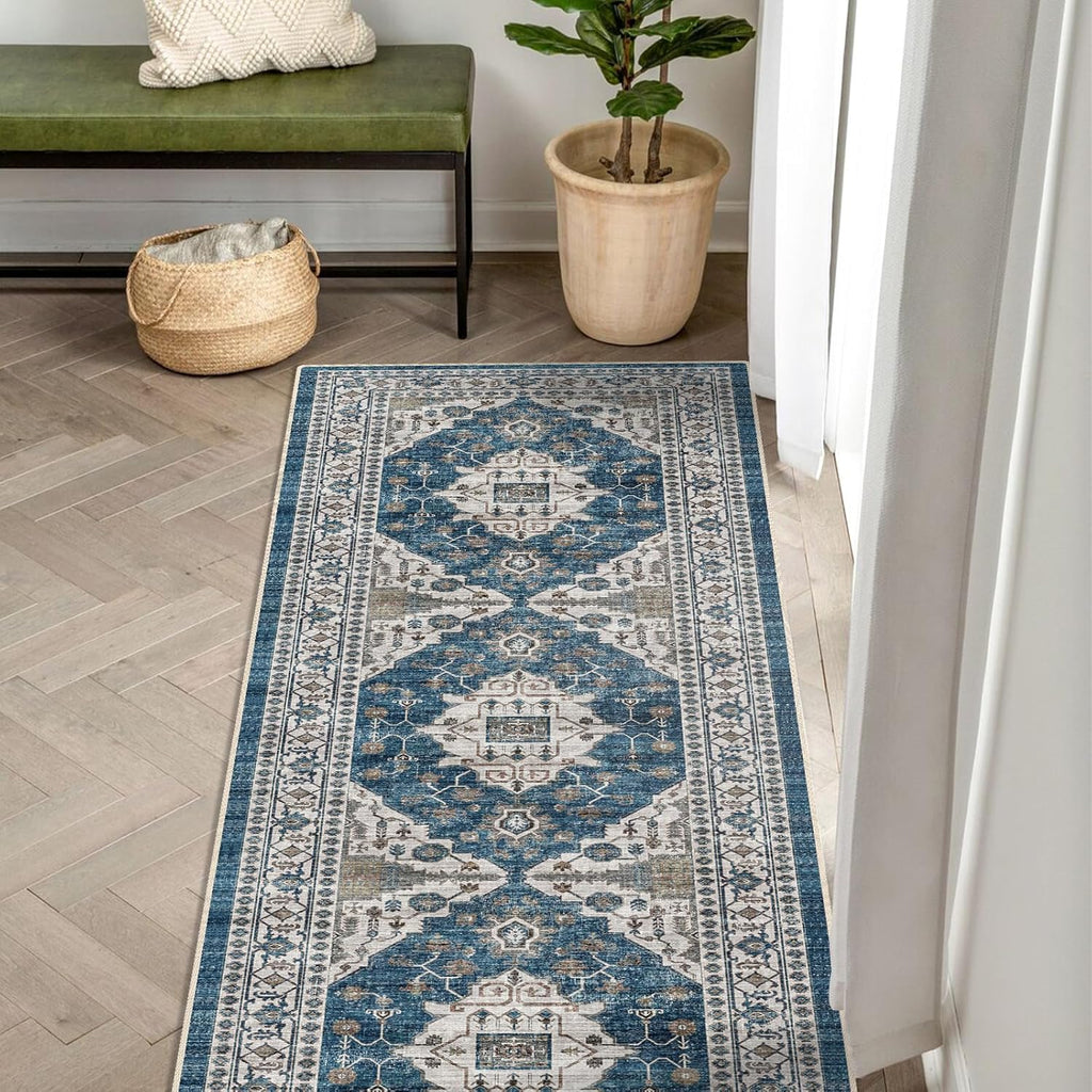Skiennix 2x5 Washable Hallway Runner Rug - Ultra Soft Non-Slip Carpet for Entryway & Kitchen | Blue