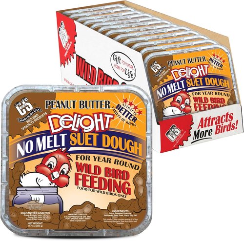 C&S Peanut Butter Delight Suet Dough - No Melt, 11.75 Ounces | 12 Pack for Wild Birds