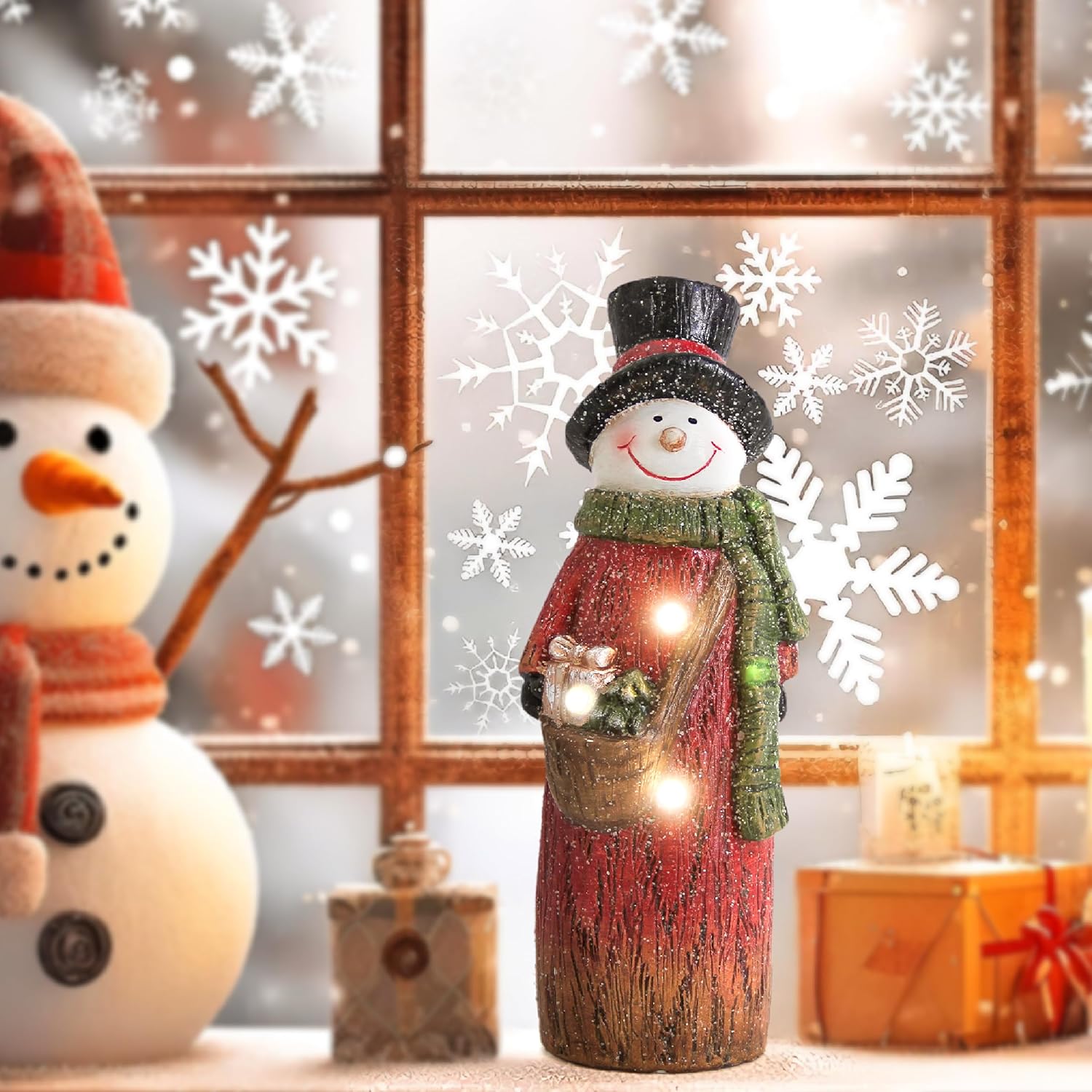 Smadeer Christmas Snowman | LED Light-Up Holiday Decor | 9.8-Inch Resin Figurine for Indoor Parties