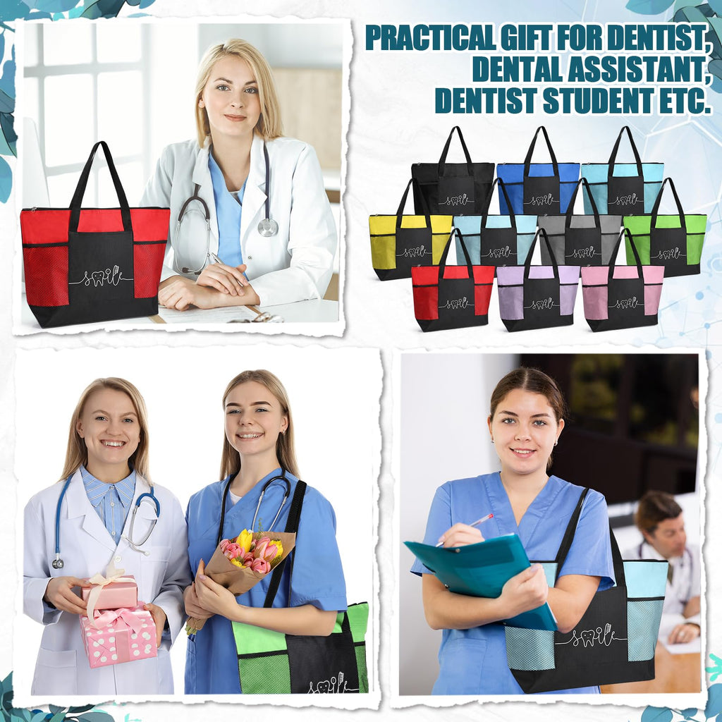 Locmeo 20 Pcs Dental Gifts Dental Assistant Hygienist Multicolor Tote Bags with Mesh Pocket for Dentist Office Accessories