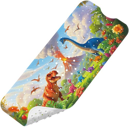 Upgrade Cartoon Baby Bath Mat Non Slip - 40"x16" Extra Long Bathtub Mat for Baby Eco Friendly Durable Bath Mat for Tub Non Slip Kids Tub Mat with Suction Cups, Machine Washable and No Fading, Dinosaur