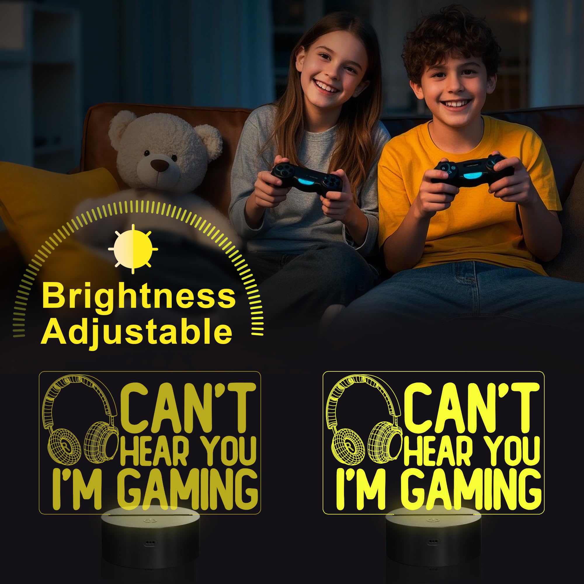 YuanDian Can't Hear You I'm Gaming Night Light, Headset Graphic Video Games Gamer Gift Funny 3D Illusion Lamp 16 Colors Changing Touch & Remote Control for Men Gamers Teenagers and Kids