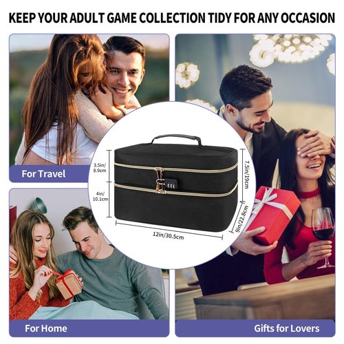 Adult Toy Storage Bag Lockable with 6 Pcs Drawstring Bags, Discreet Toy Gaming Storage Organizer Case, Private Toy Storage Bag Box for Women and Men