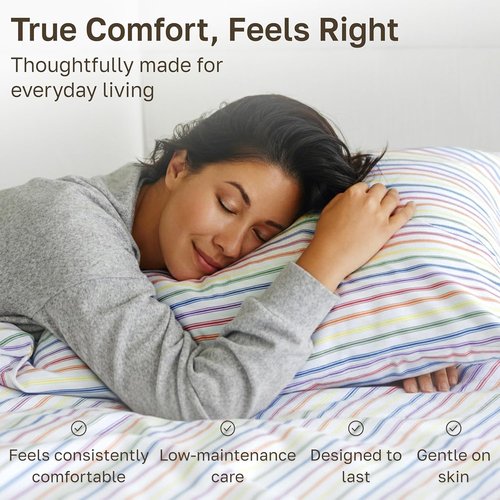 California Design Den Twin XL Cotton Sheet Set - 100% Soft, 400 Thread Count, Cozy Rainbow Stripe Bedding