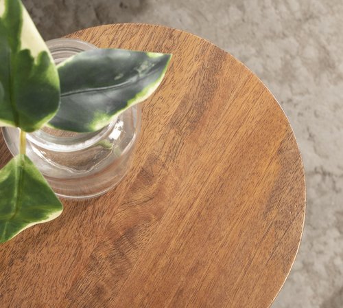 Kate and Laurel Dahl Wooden Round Drink Table; 8 x 23; Walnut Brown; Mid-Century Modern Circle Wood Accent Pedestal Table for Living Room Plant Stand or Small Bedroom Nightstand