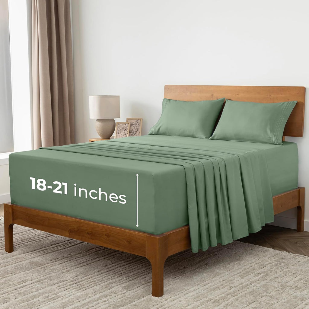 Mellanni Extra Deep Full Sheets - Hotel Luxury Ultra Soft Cooling Bedding | 4 PC Set in Sage