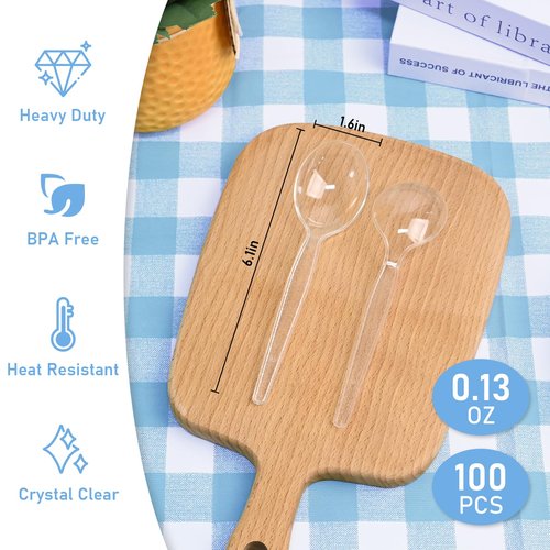 EcoDispose 100 Count Disposable Clear Plastic Spoons Heat Resistant and BPA Free, Heavy Duty Durable Disposable Cutlery for Party Event Supply