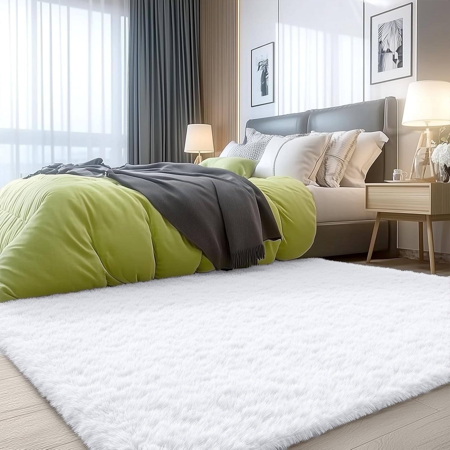OLANLY 4x4 Soft Fluffy Shaggy Accent Rug - Machine Washable Indoor Carpet for Bedroom & Nursery | White