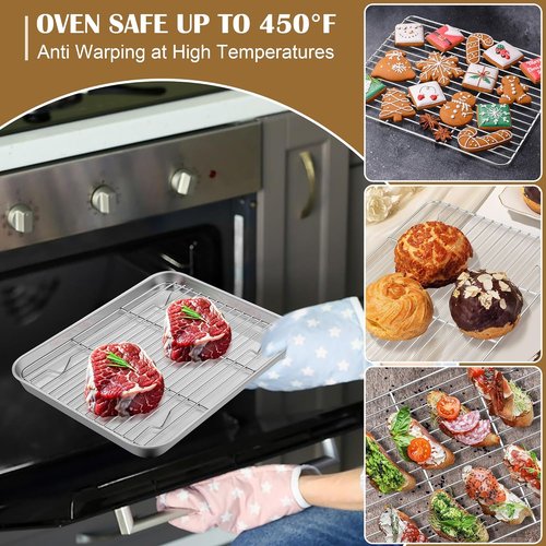 E-far Baking Sheet Set - Stainless Steel Cookie Sheets with Cooling Racks | Non-Toxic & Heavy Duty, 12.4 x 9.7 x 1 Inch