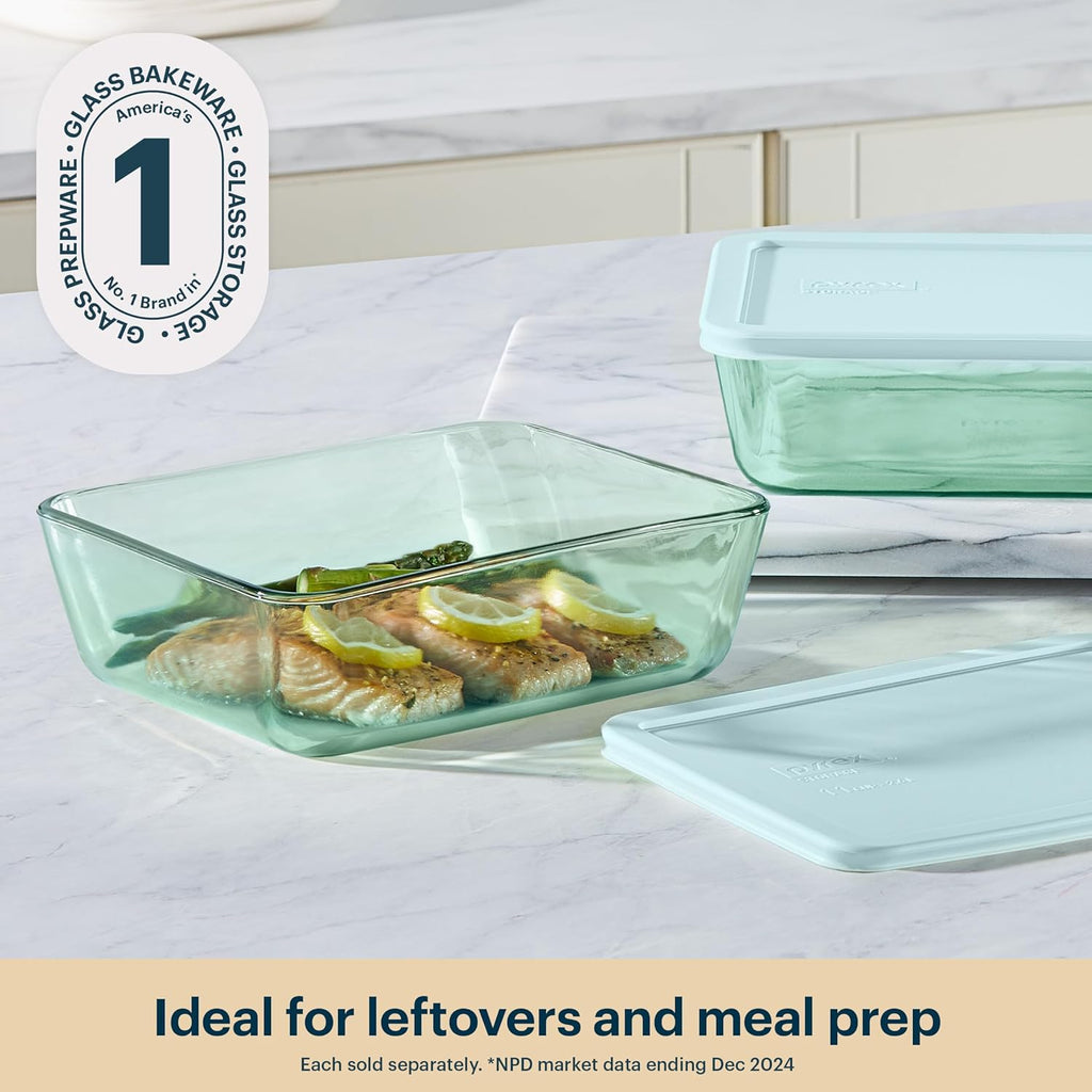 Pyrex Colors Tinted Glass Food Storage Container - 11 Cup, BPA-Free Lids, Aqua | Microwave & Dishwasher Safe