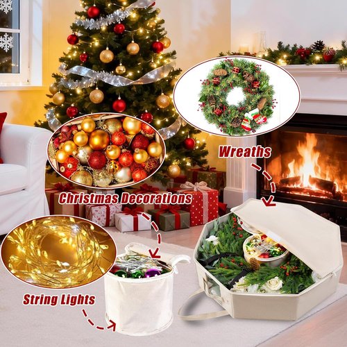 BrilliantJo Wreath Storage Case - Hard Shell Christmas Decoration Bag with Pockets | 24 Inch Houndstooth Design