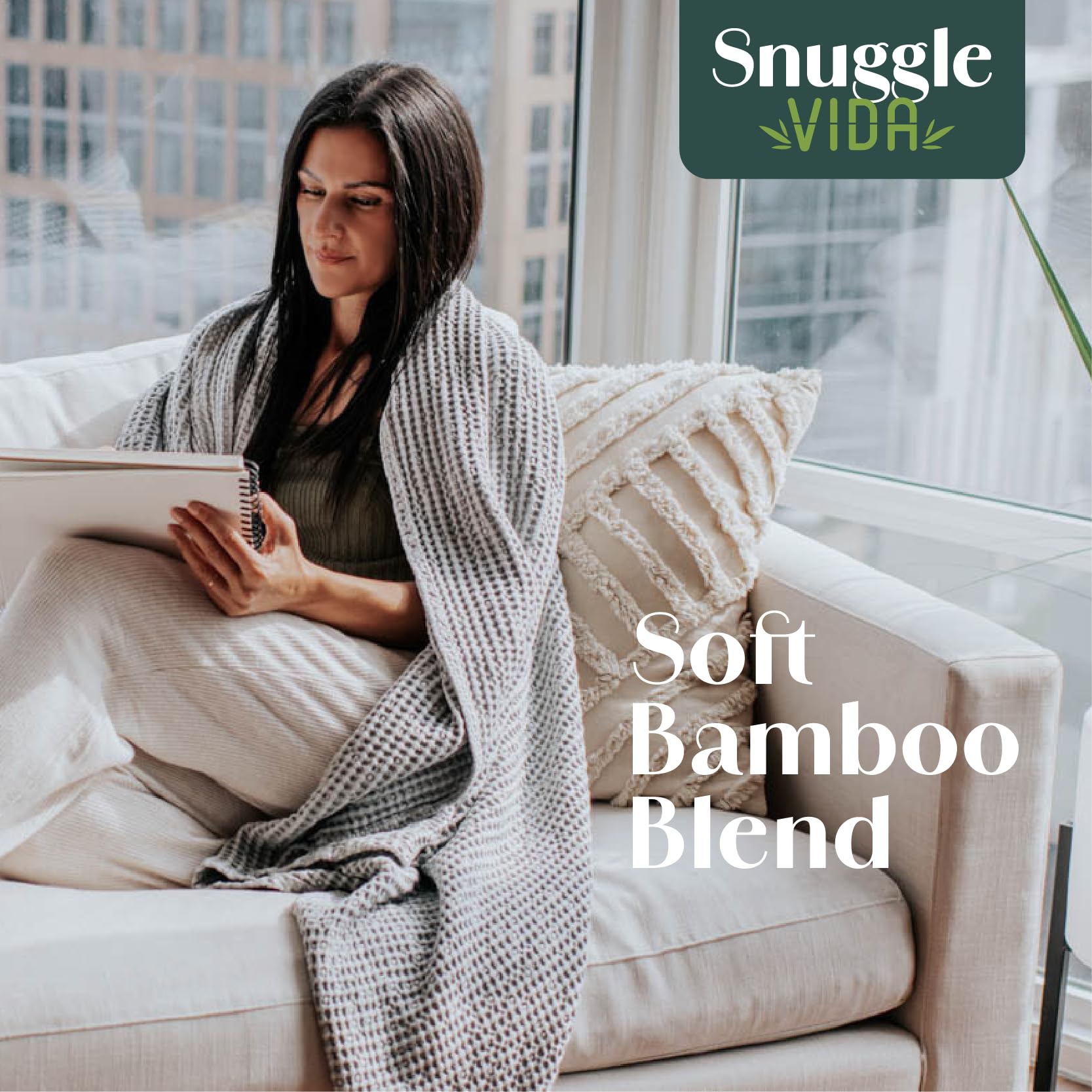 Houseify SNUGGLEVIDA Bamboo Cooling Blanket - Temperature Regulating Waffle Blanket for Comfortable Sleep - Throw for Sensitive Skin - Hypoallergenic, Breathable, Machine Washable