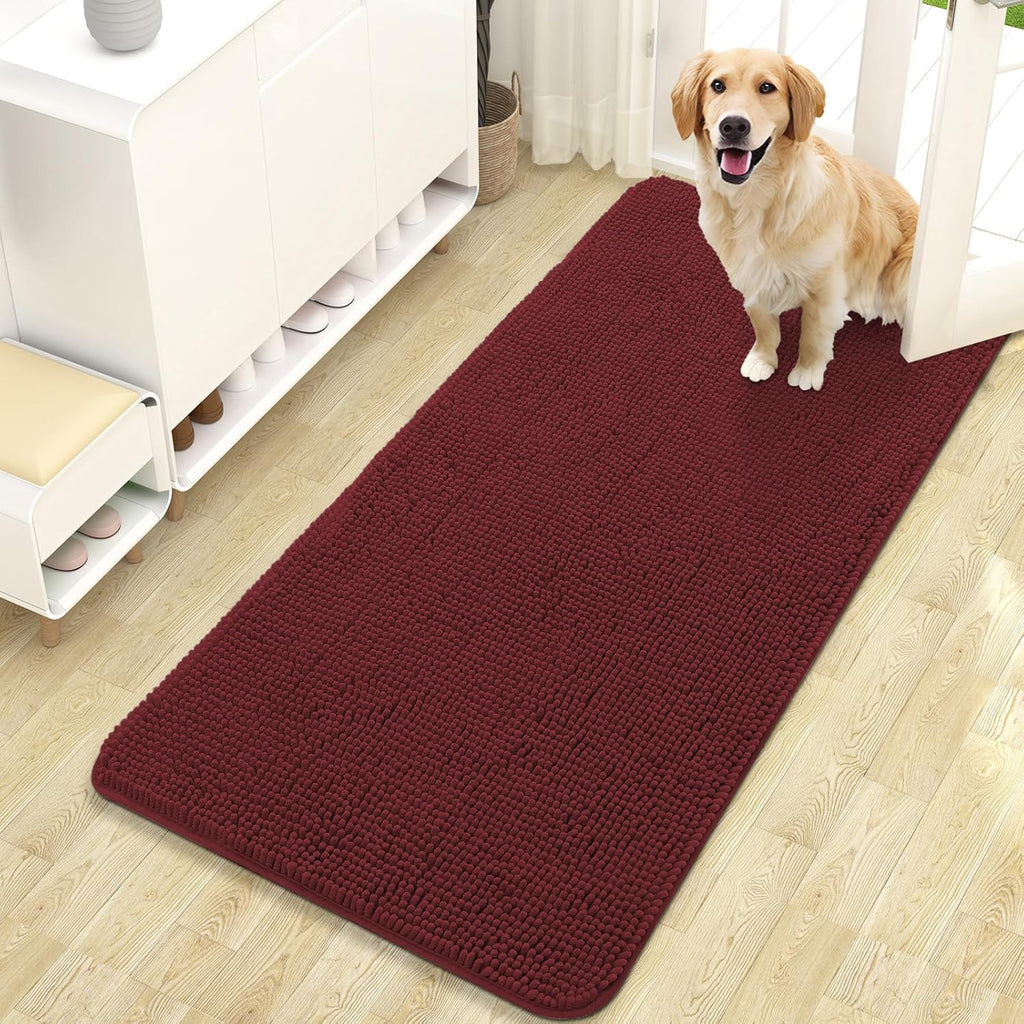 OLANLY Dog Door Mat - Absorbent Non-Slip Washable Doormat for Muddy Paws | 47x24, Quick Dry Chenille, Caramel Russet