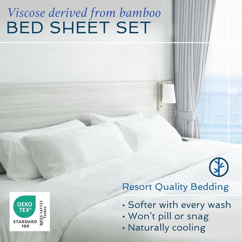Hotel Sheets Direct King Size Bed Sheet Set - 100% Bamboo Viscose, Cooling & Breathable, White | 4 Pieces