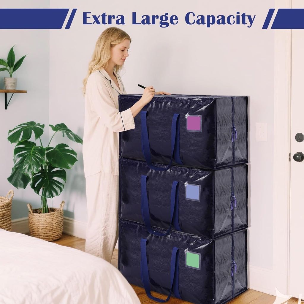 Moving Bags by [Brand Name] - Extra Large 93L Waterproof Storage Totes with Full-Open Zipper | 6 Pack, Blue