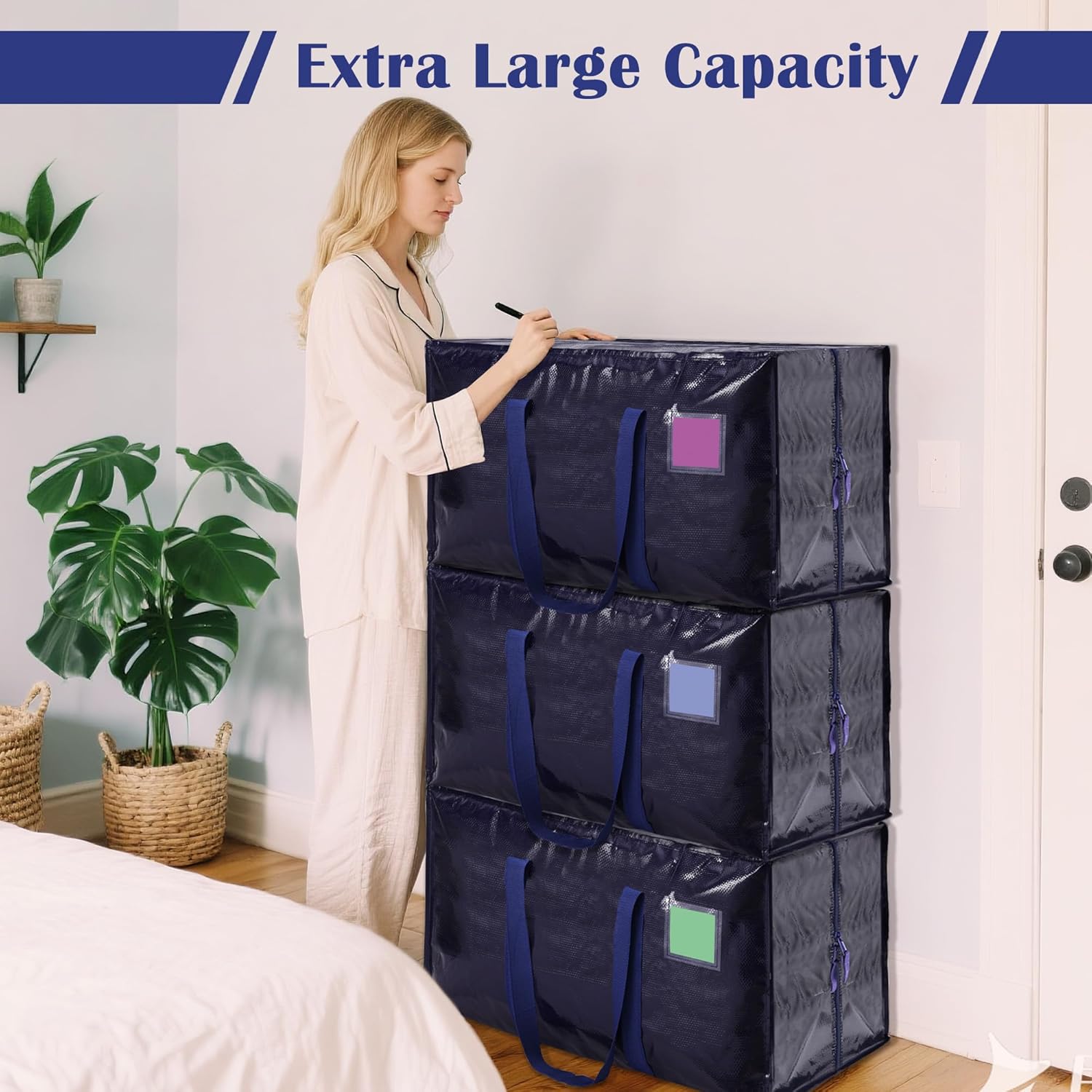 Moving Bags by [Brand Name] - Extra Large 93L Waterproof Storage Totes with Full-Open Zipper | 6 Pack, Blue