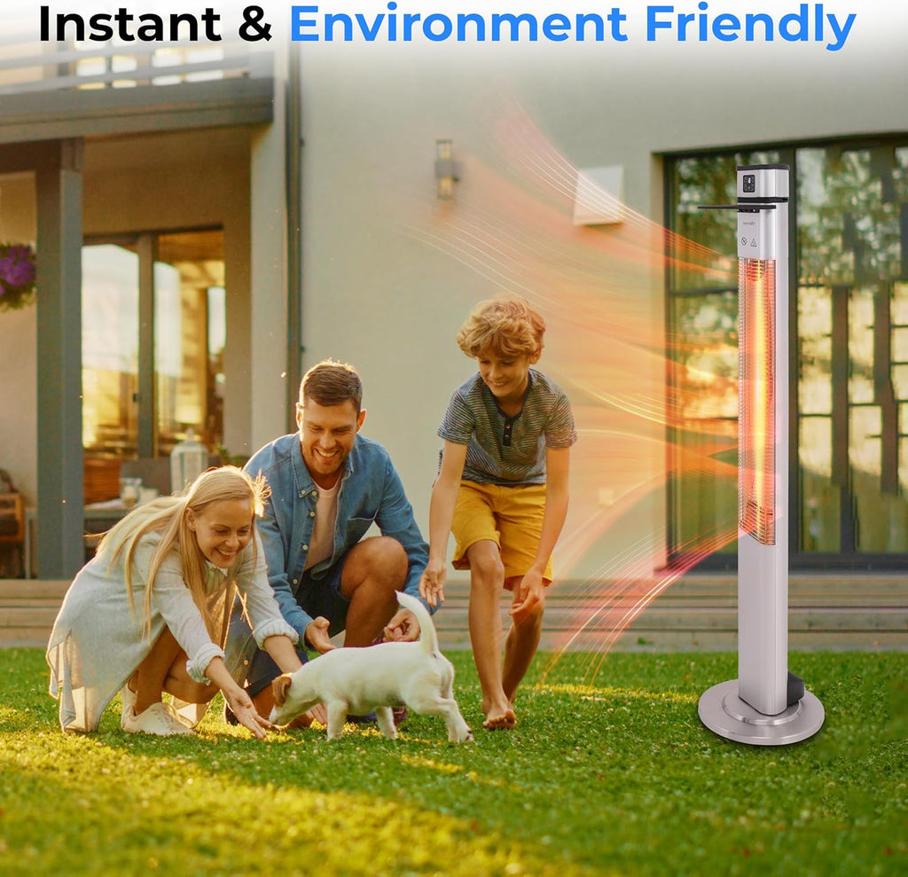 SereneLife Infrared Patio Heater - 1500W Electric Indoor/Outdoor Portable Heater with Remote Control | Silver