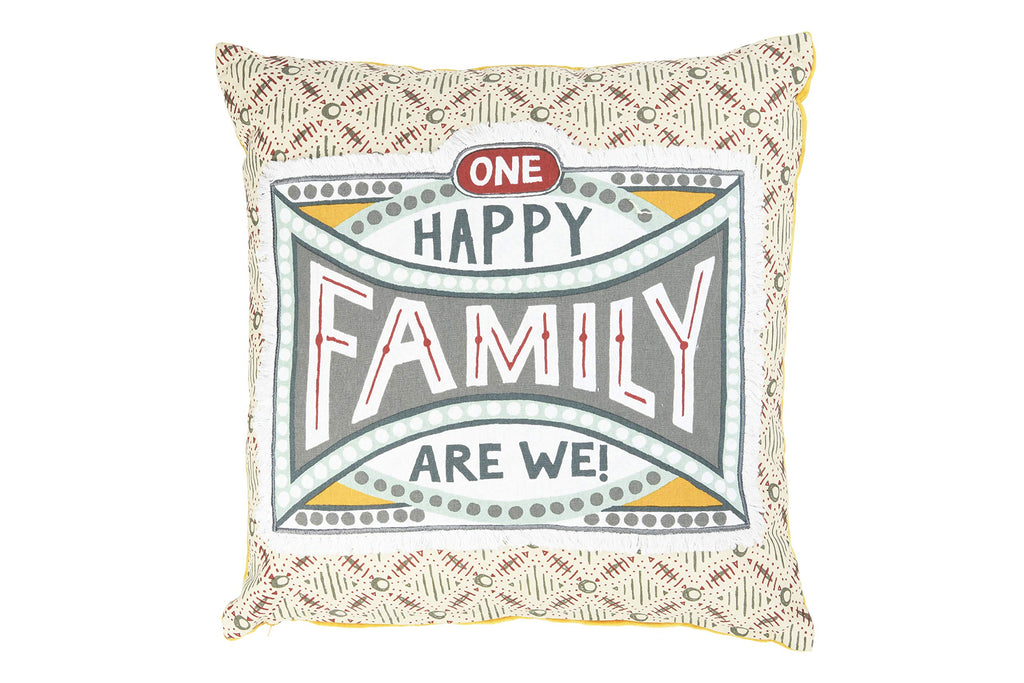 Creative Co-Op One Happy Family are We! Reversible Cotton Stamp Pillow with Solid Back (DF2555)