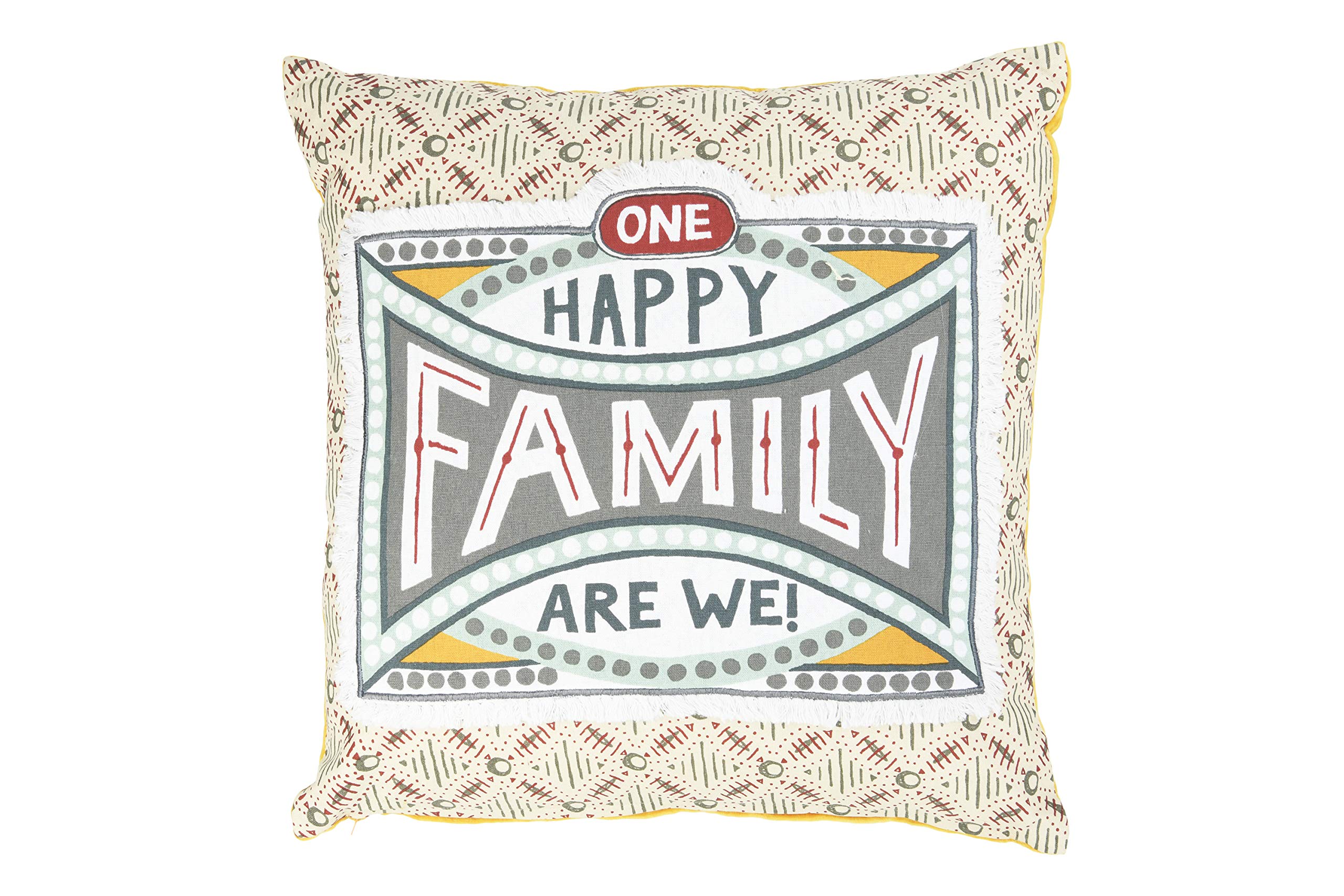 Creative Co-Op One Happy Family are We! Reversible Cotton Stamp Pillow with Solid Back (DF2555)
