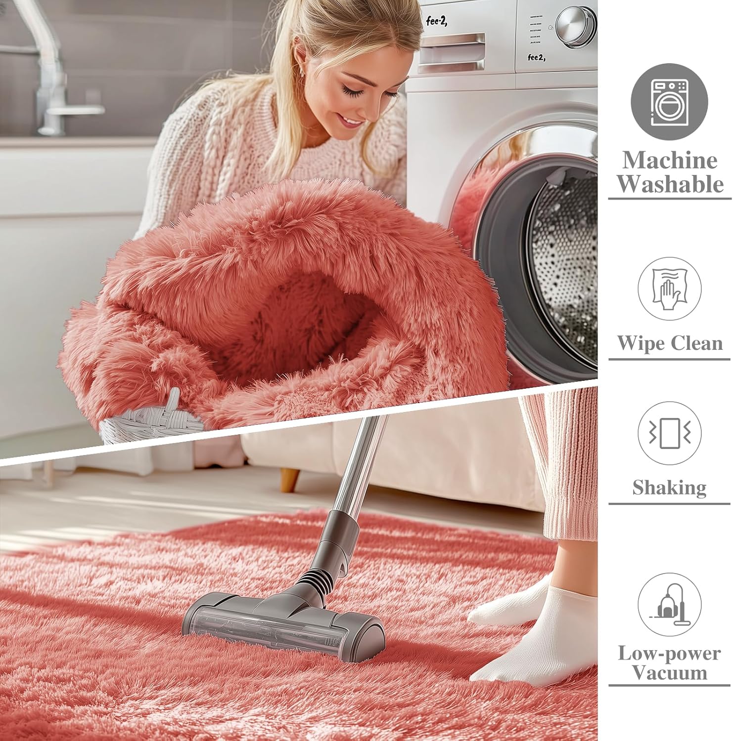 OLANLY Small Bedside Rug - Soft Fluffy Shaggy Throw Rug for Bedroom & Living Room | Rust Red