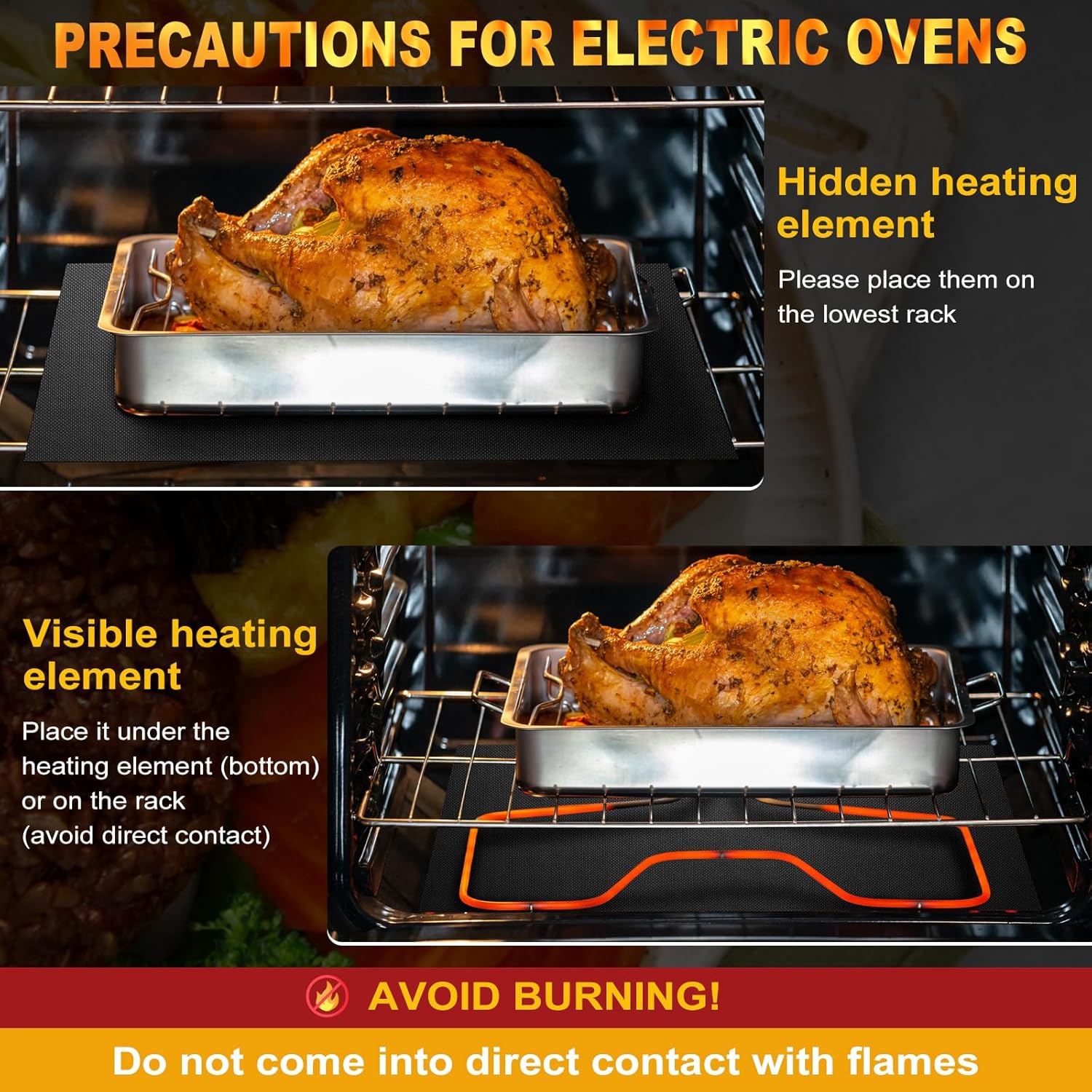 Skiennix Oven Liners - Heavy Duty Non-Stick Reusable Mats | 17"x25" BPA/PFOA Free for All Ovens (Black)