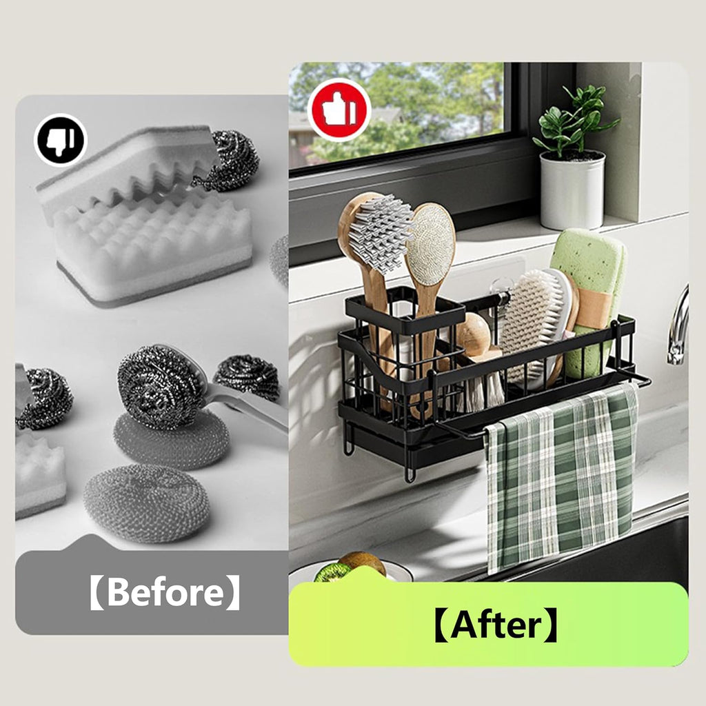 Skiennix Kitchen Sink Caddy Organizer - Rustproof Sponge Holder with Brush & Soap Dispenser | Multi-Functional Bath Storage