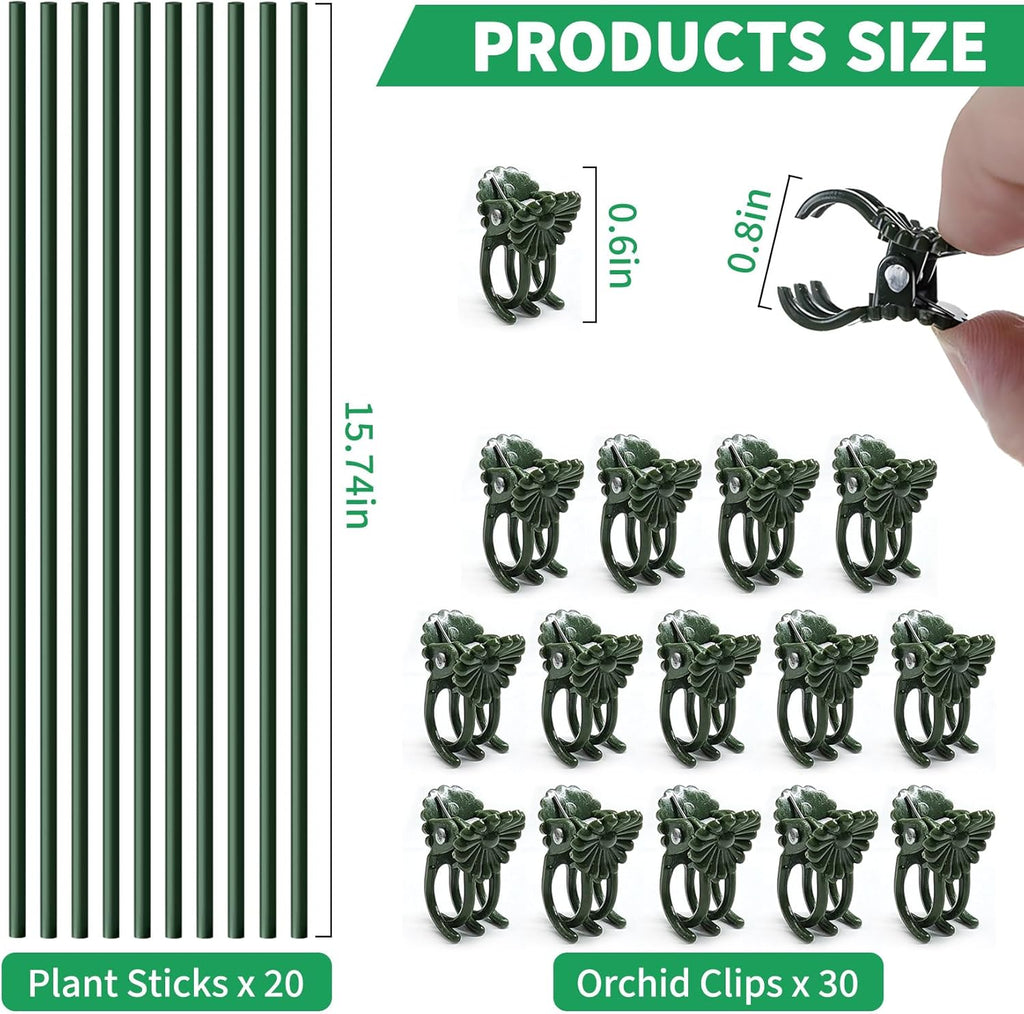 Skiennix Plant Stakes - 15.7" Bendable Support Sticks with Clips for Indoor/Outdoor Plants | 10-Pack