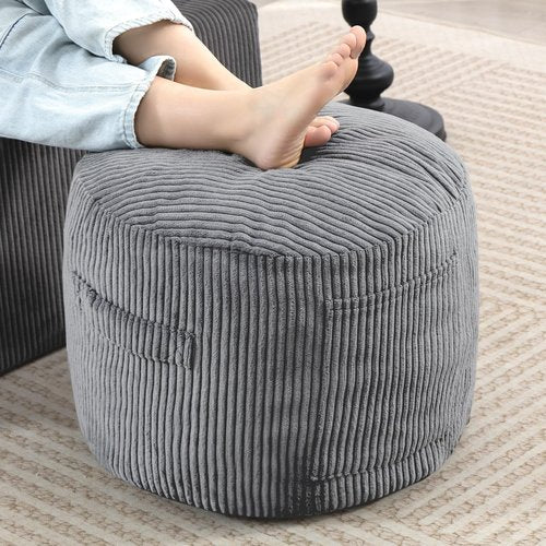 Manyday Round Stuffed Pouf Ottoman,Corduroy Foot Rest with Rebound Foam Filled, Furry and Fluffy Foot Stool Ottoman, Floor Poufs for Living Room (Gray, 20" D x 20" W x 15" H)