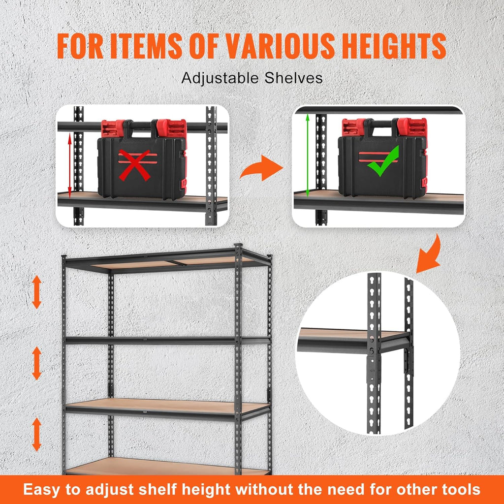 VEVOR 5-Tier Adjustable Storage Shelving Unit - Heavy Duty Metal Shelves for Garage, Kitchen, Pantry | 48" L x 24" W x 72" H