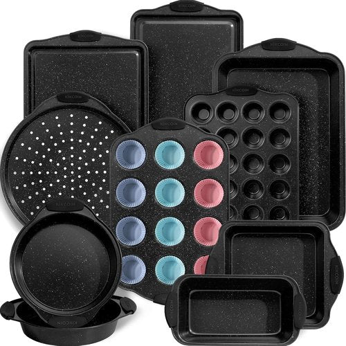 Kikcoin Nonstick Baking Pans Set - 22 PCS Stackable Bakeware with Silicone Handles | 450°F Oven Safe, Easy Release