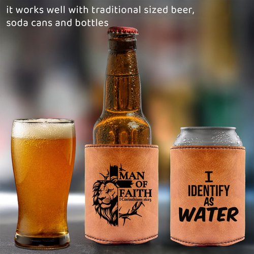 Birthday Gifts for Men, Dad Birthday Gift, Can cooler for men, Leather beer can cooler with foam lined, Engrave gifts for Dad, Retirement Gifts for Men (Funny1)