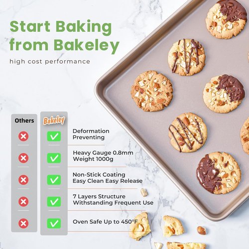 Champagne Gold 17-Inch Half Sheet Baking Pan - Durable Non-Stick Carbon Steel Cookie Sheet