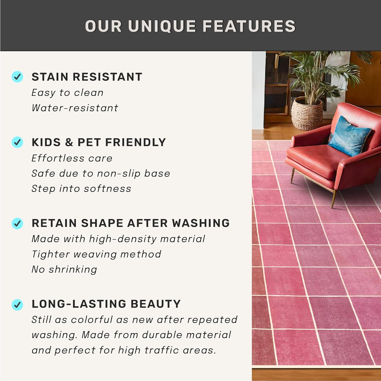 Skiennix Ombre Pink and Orange Area Rug - Washable Non-Slip Design for Living Room | 5x7 Size