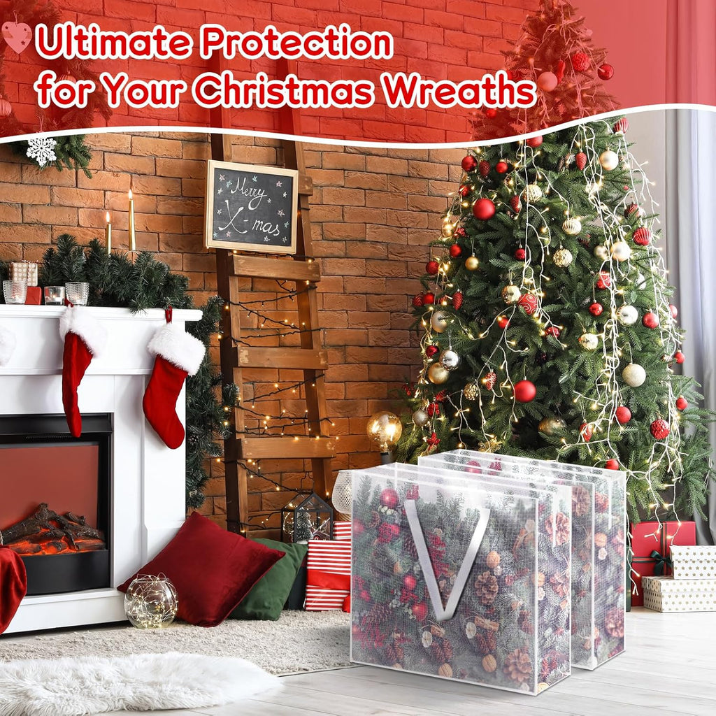 Skiennix 6PCS Christmas Wreath Storage Containers - 25" Clear Bags with Zippers & Handles for Holiday Decor