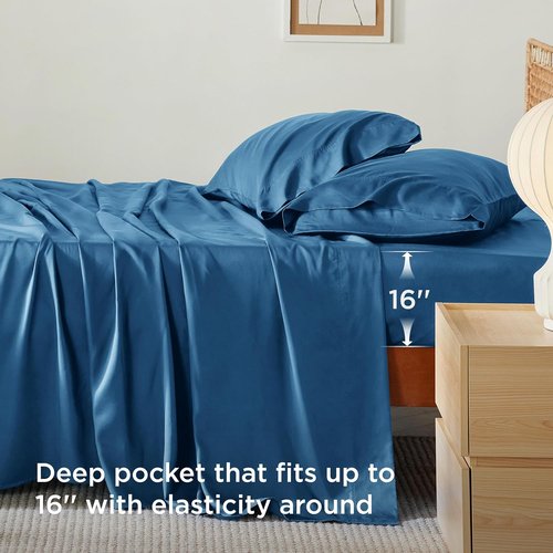 Bedsure King Size Cooling Sheets Set - Breathable Rayon from Bamboo, Soft & Luxurious Teal, Deep Pocket Up to 16 Inches