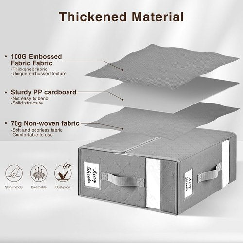 Homsorout Bed Sheet Organizers - Foldable Storage with Window & Labels | XL Grey Bedding Set, 6 Pack