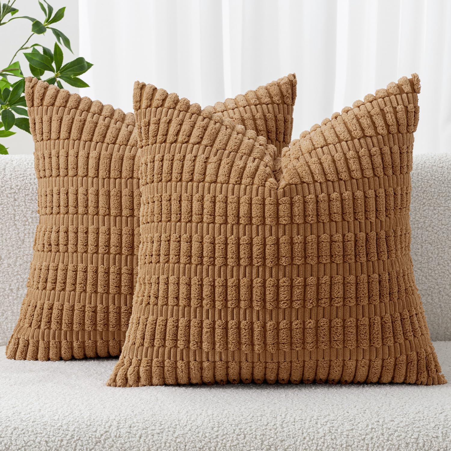 MIULEE Corduroy Throw Pillow Covers - Soft Boho Striped Design | 16x16 Inch for Modern Farmhouse Decor