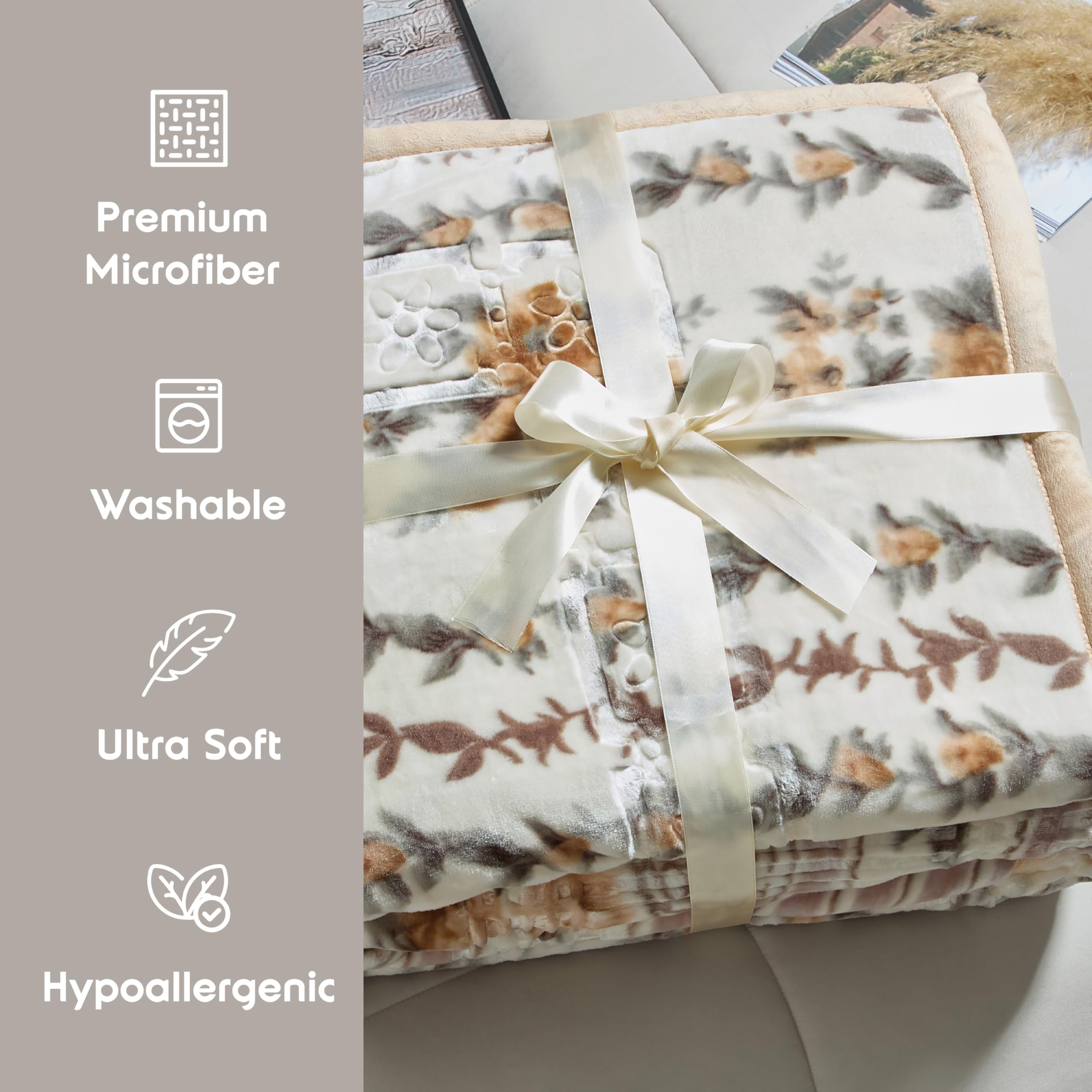 Nestl Korean Mink Blanket King Size - 12 Lbs Velvet Fleece Korean Blanket - 2 Ply Warm & Thick Winter Blanket - Wrinkle & Fade Resistant - 87 x 94 Inches (Beige)