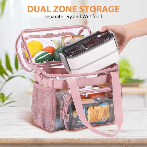 BORMELUN 2pack Pink Clear Tote Lunch Bag Heavy-duty for works Purse Large Concert Plastic